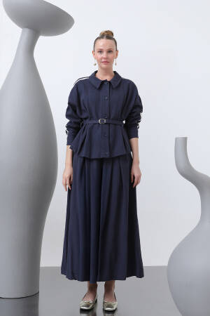 Waist Belt Skirt Set - Navy - Puane - Globality Store - Women Clothes Wholesale Turkey