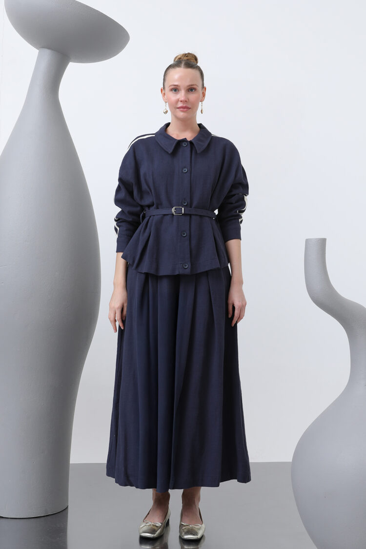 Waist Belt Skirt Set - Navy