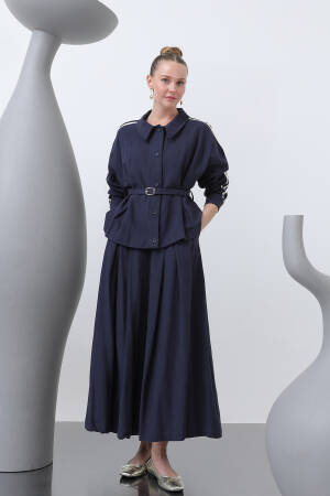 Waist Belt Skirt Set - Navy - Puane - Globality Store - Women Clothes Wholesale Turkey