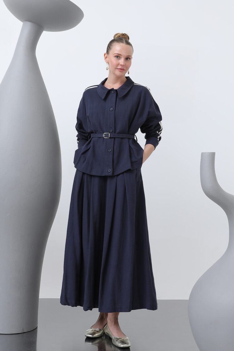 Waist Belt Skirt Set - Navy