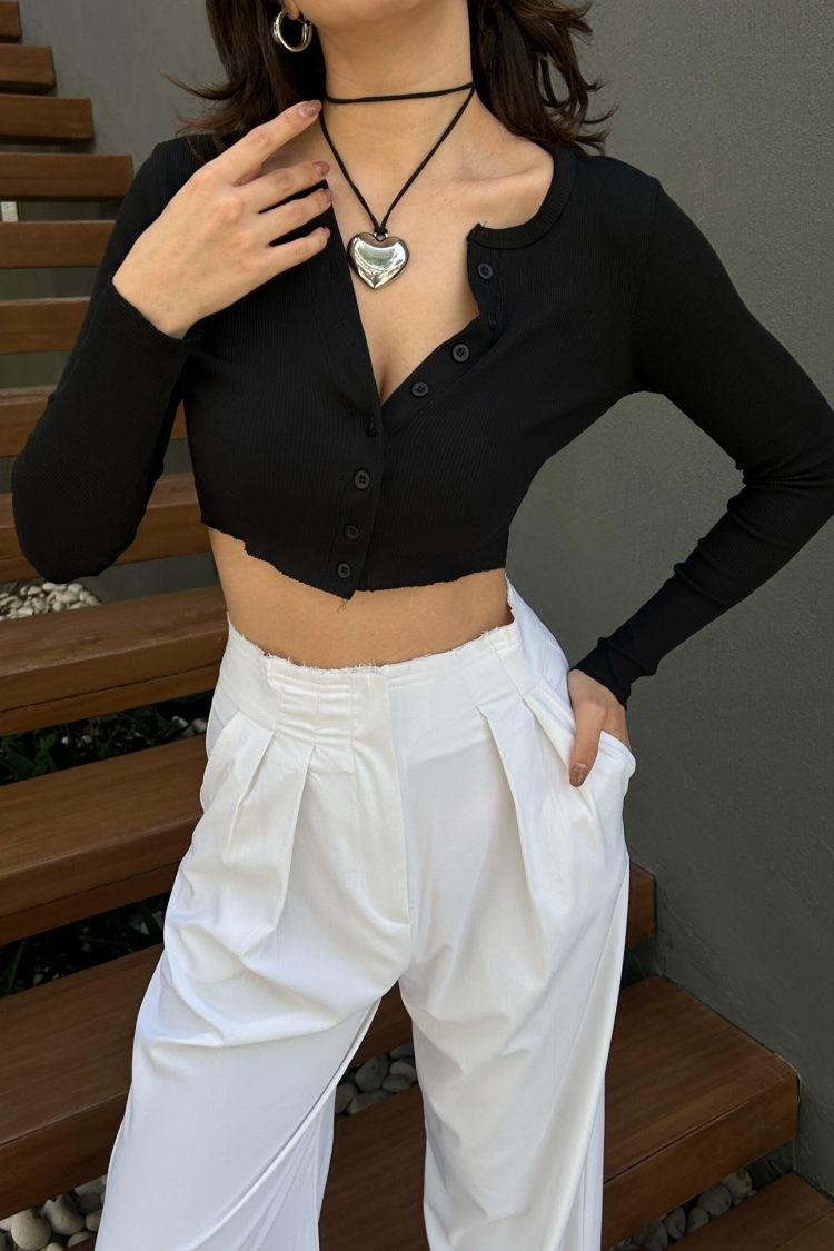 100% Cotton Open Collar Buttoned Ribbed Knitted Blouse 29125 - First Angels - Globality Store - Women Clothes Wholesale Turkey