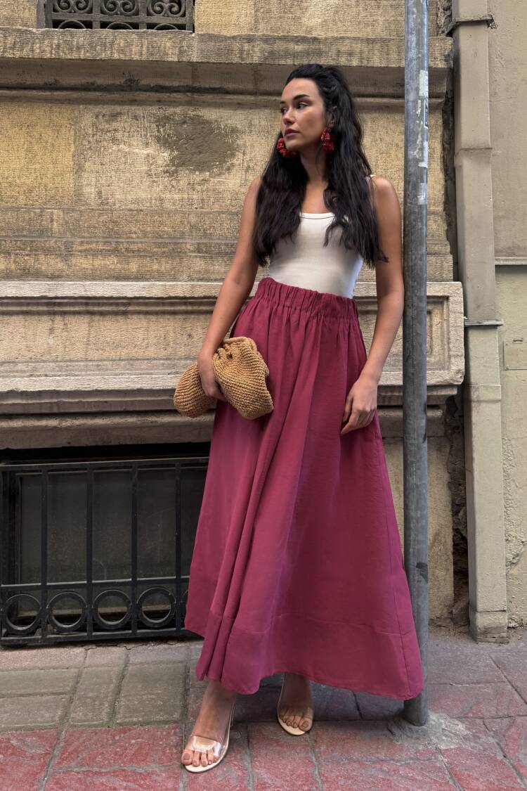 Burgundy 100% Modal Long Skirt 29078 - First Angels - Globality Store - Women Clothes Wholesale Turkey