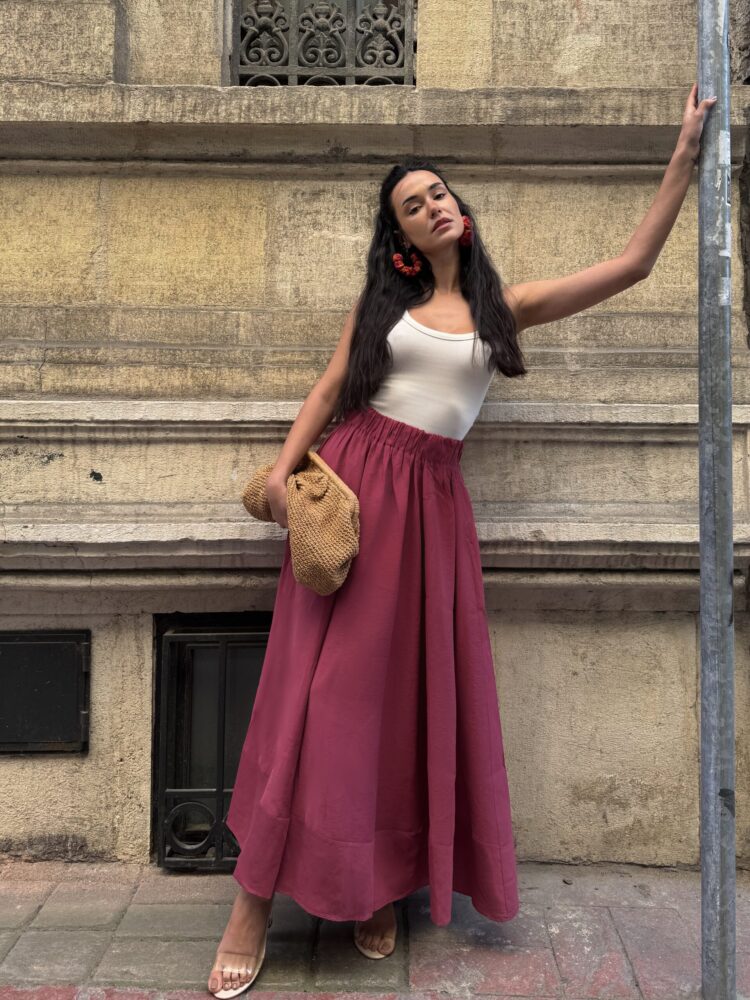 Burgundy 100% Modal Long Skirt 29078