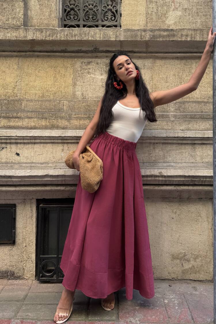 Burgundy 100% Modal Long Skirt 29078