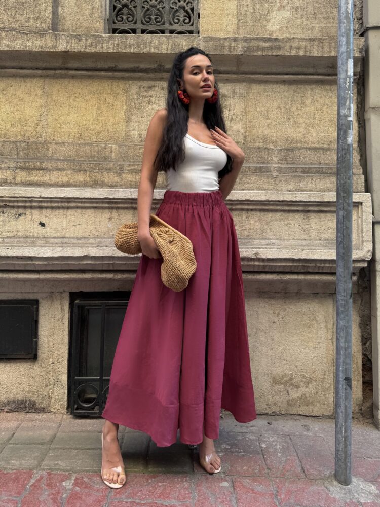Burgundy 100% Modal Long Skirt 29078