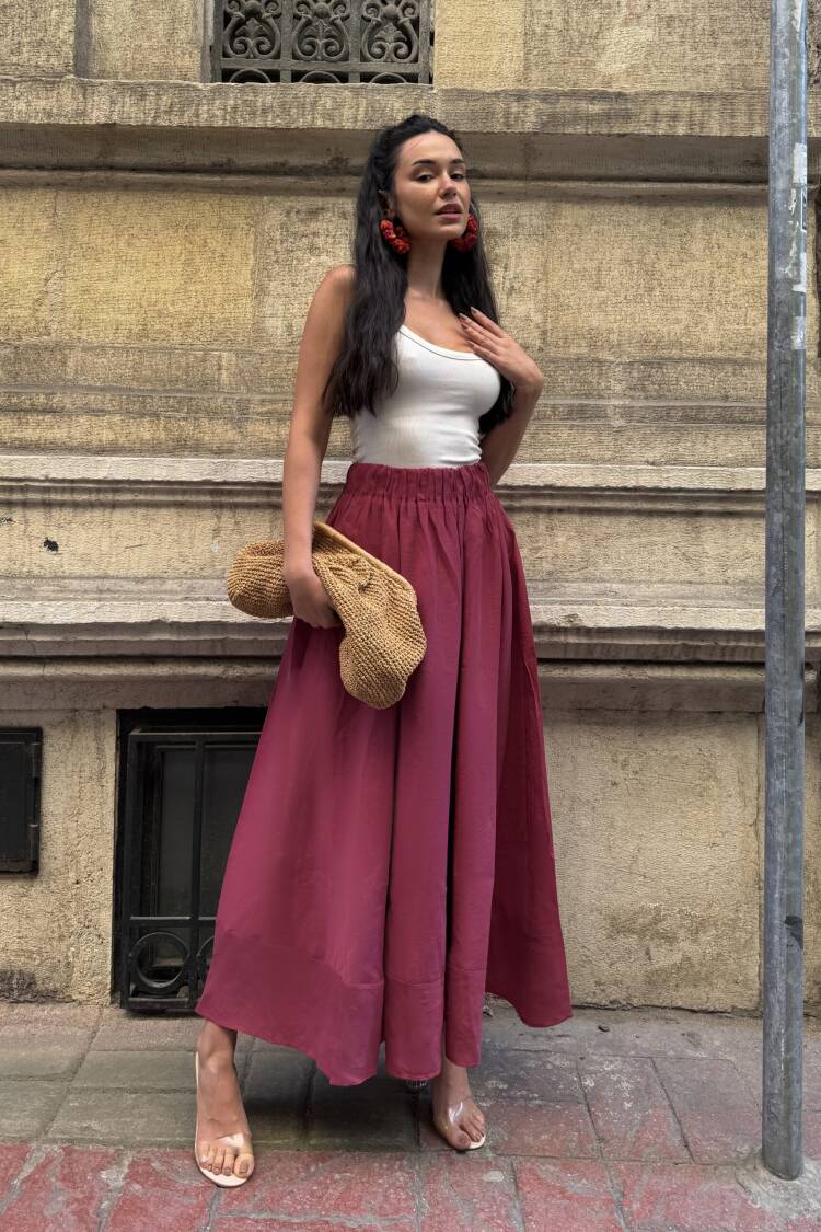 Burgundy 100% Modal Long Skirt 29078