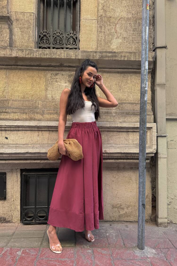 Burgundy 100% Modal Long Skirt 29078