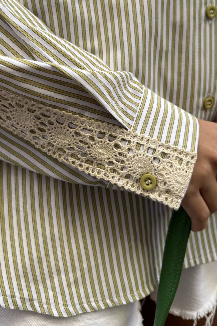 OilLace Detailed Oversize Striped Shirt 29073