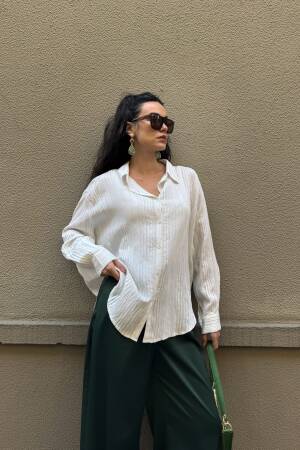 Line Detailed Self Pattern Oversize Modal Shirt 29105 - First Angels - Globality Store - Women Clothes Wholesale Turkey