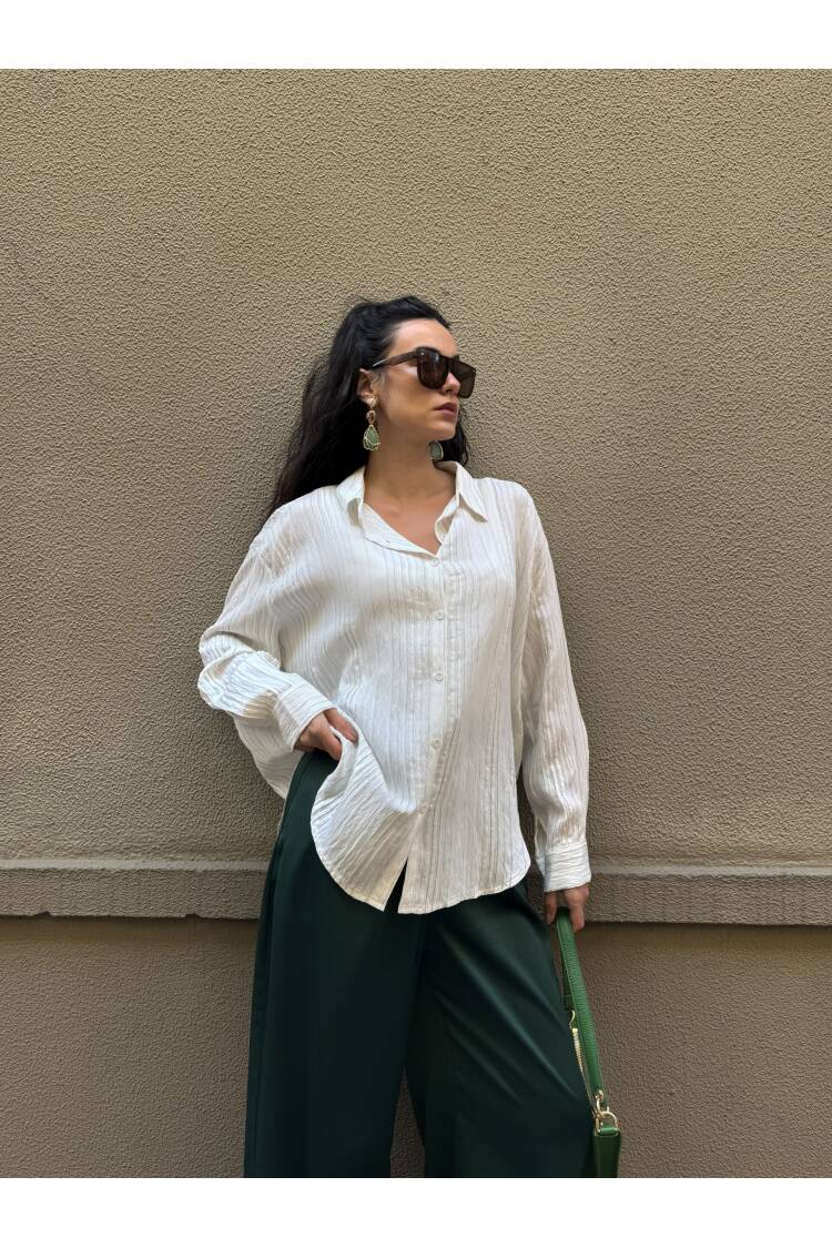 Line Detailed Self Pattern Oversize Modal Shirt 29105 - First Angels - Globality Store - Women Clothes Wholesale Turkey