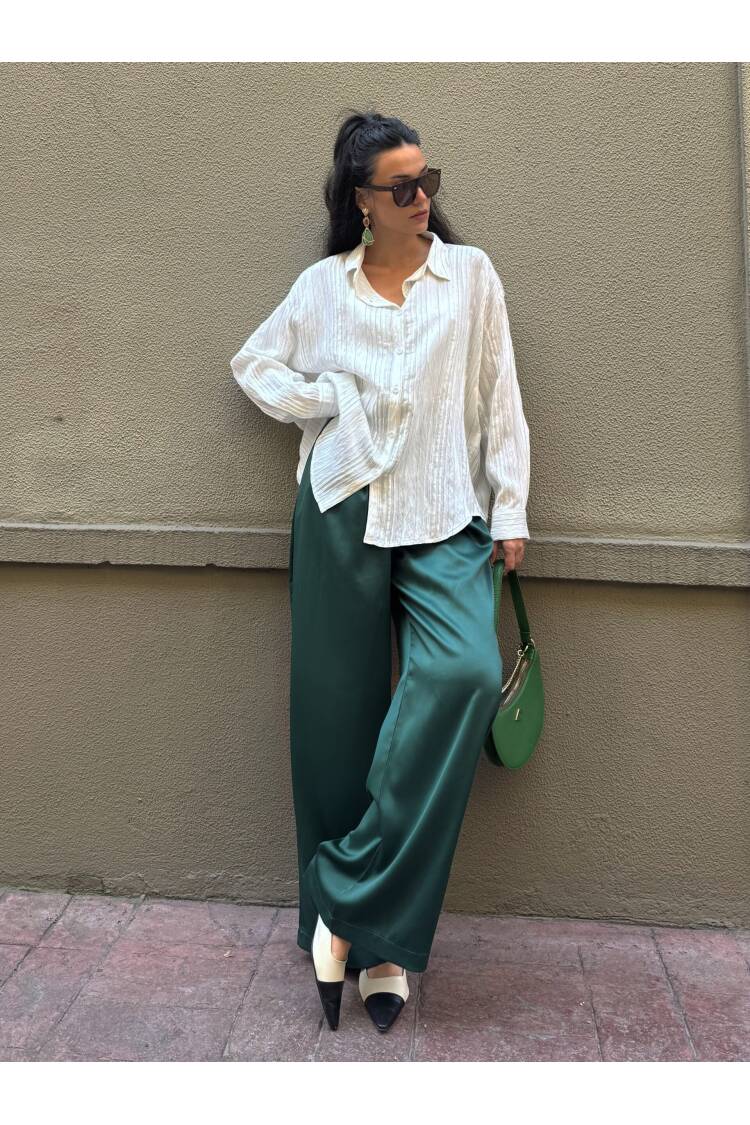 Line Detailed Self Pattern Oversize Modal Shirt 29105