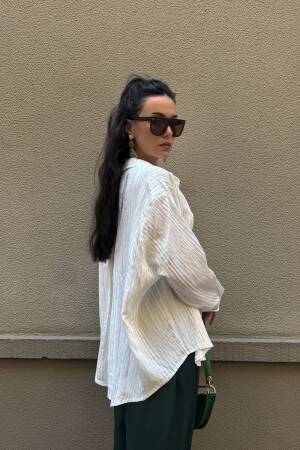 Line Detailed Self Pattern Oversize Modal Shirt 29105 - First Angels - Globality Store - Women Clothes Wholesale Turkey