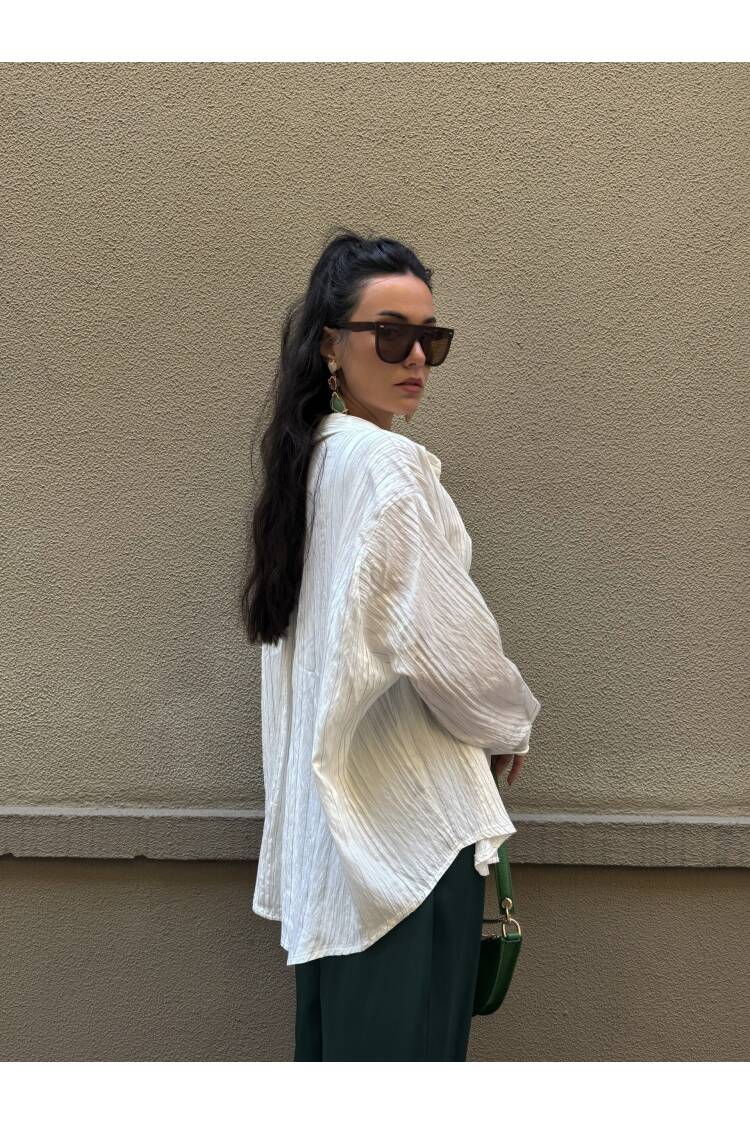 Line Detailed Self Pattern Oversize Modal Shirt 29105