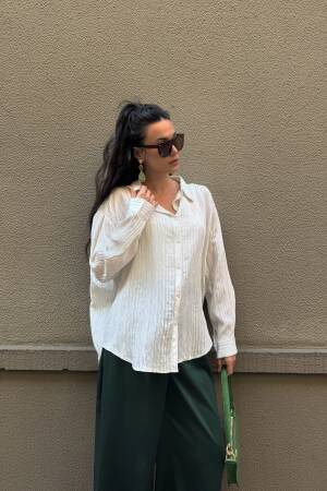 Line Detailed Self Pattern Oversize Modal Shirt 29105 - First Angels - Globality Store - Women Clothes Wholesale Turkey