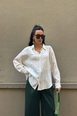 Line Detailed Self Pattern Oversize Modal Shirt 29105 - First Angels - Globality Store - Women Clothes Wholesale Turkey
