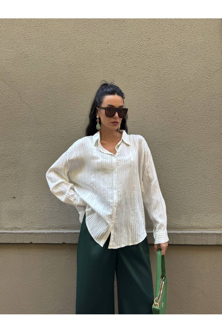 Line Detailed Self Pattern Oversize Modal Shirt 29105
