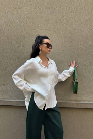 Line Detailed Self Pattern Oversize Modal Shirt 29105 - First Angels - Globality Store - Women Clothes Wholesale Turkey