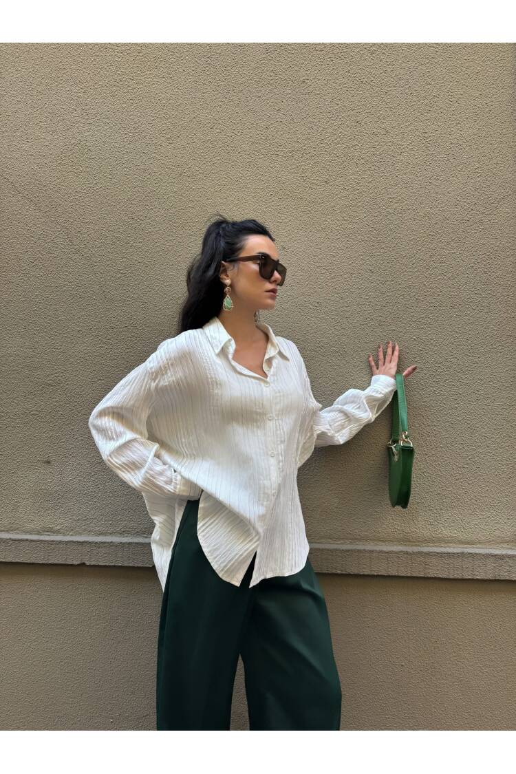 Line Detailed Self Pattern Oversize Modal Shirt 29105