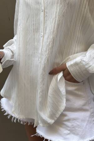 Stripe Detailed Self Patterned Oversize Modal Shirt 29105 - First Angels - Globality Store - Women Clothes Wholesale Turkey