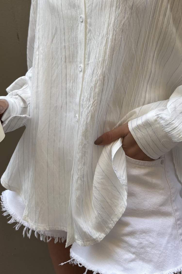 Stripe Detailed Self Patterned Oversize Modal Shirt 29105