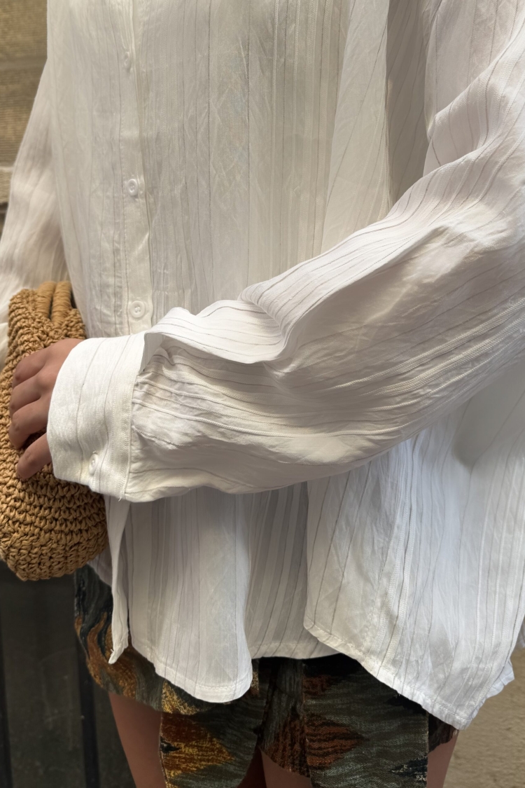 Stripe Detailed Self Pattern Oversize Modal Shirt 29105