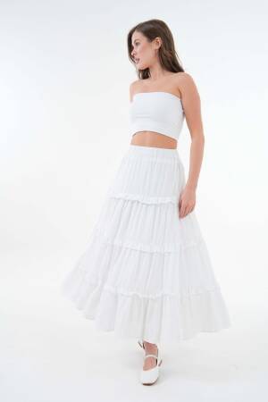 100% Cotton Self Patterned Sequin Long Skirt 29091 - First Angels - Globality Store - Women Clothes Wholesale Turkey