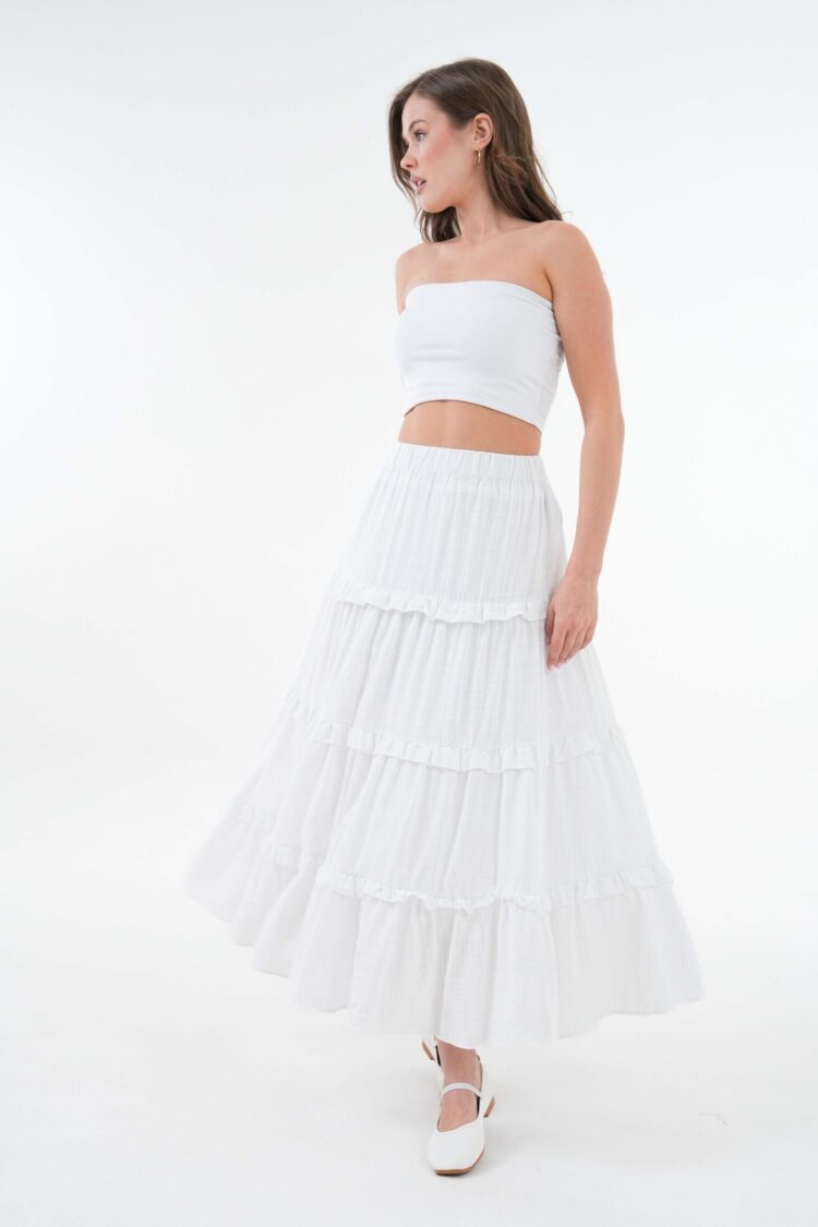 100% Cotton Self Patterned Sequin Long Skirt 29091 - First Angels - Globality Store - Women Clothes Wholesale Turkey