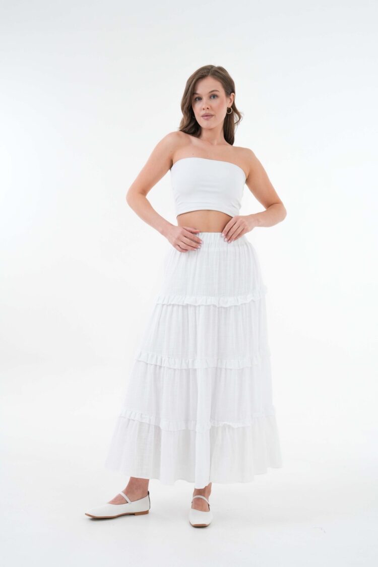 100% Cotton Self Patterned Sequin Long Skirt 29091