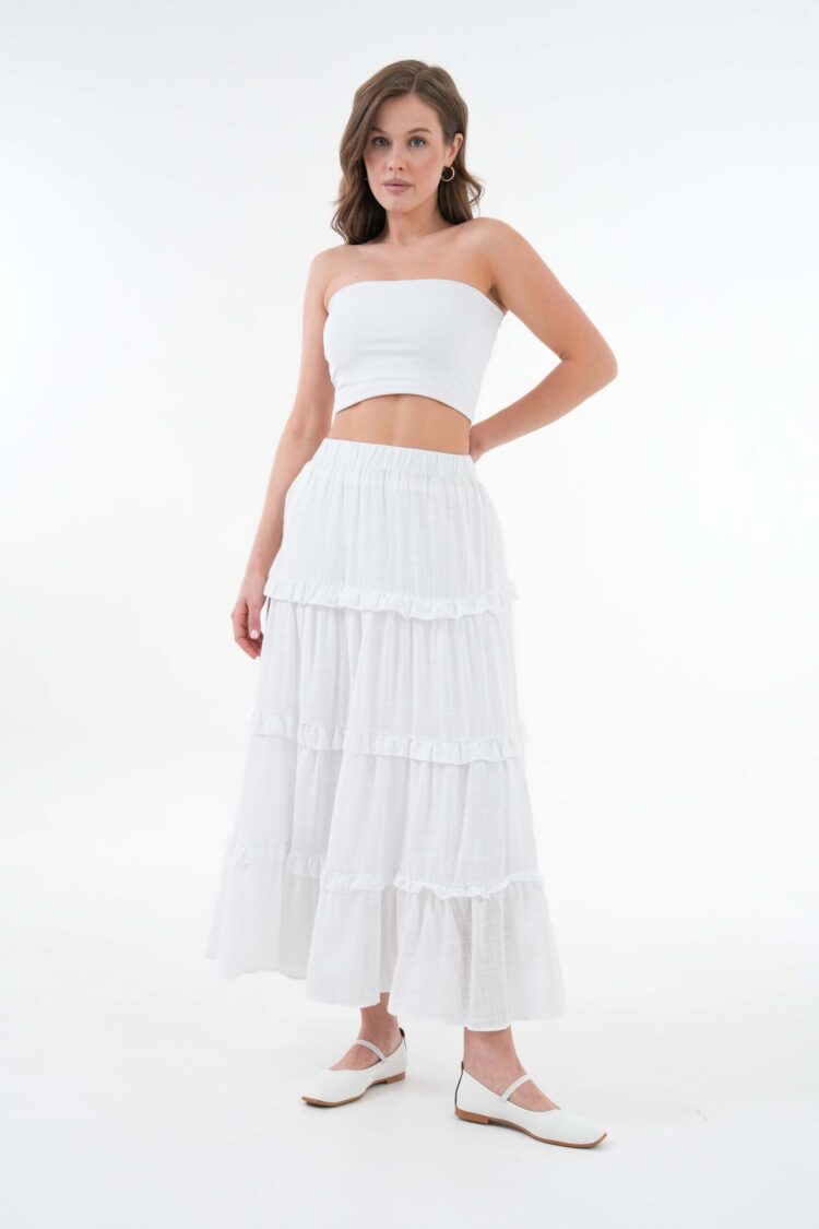 100% Cotton Self Patterned Sequin Long Skirt 29091