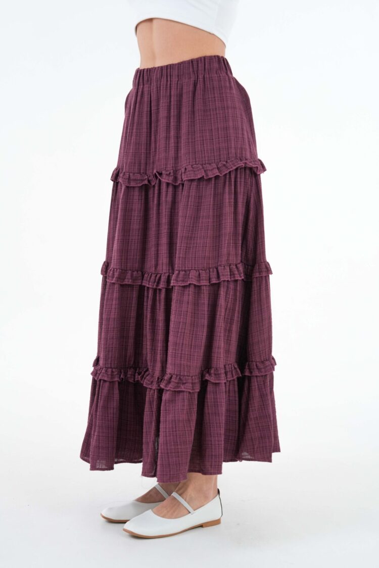 Burgundy 100% Cotton Self Patterned Sequin Long Skirt 29091