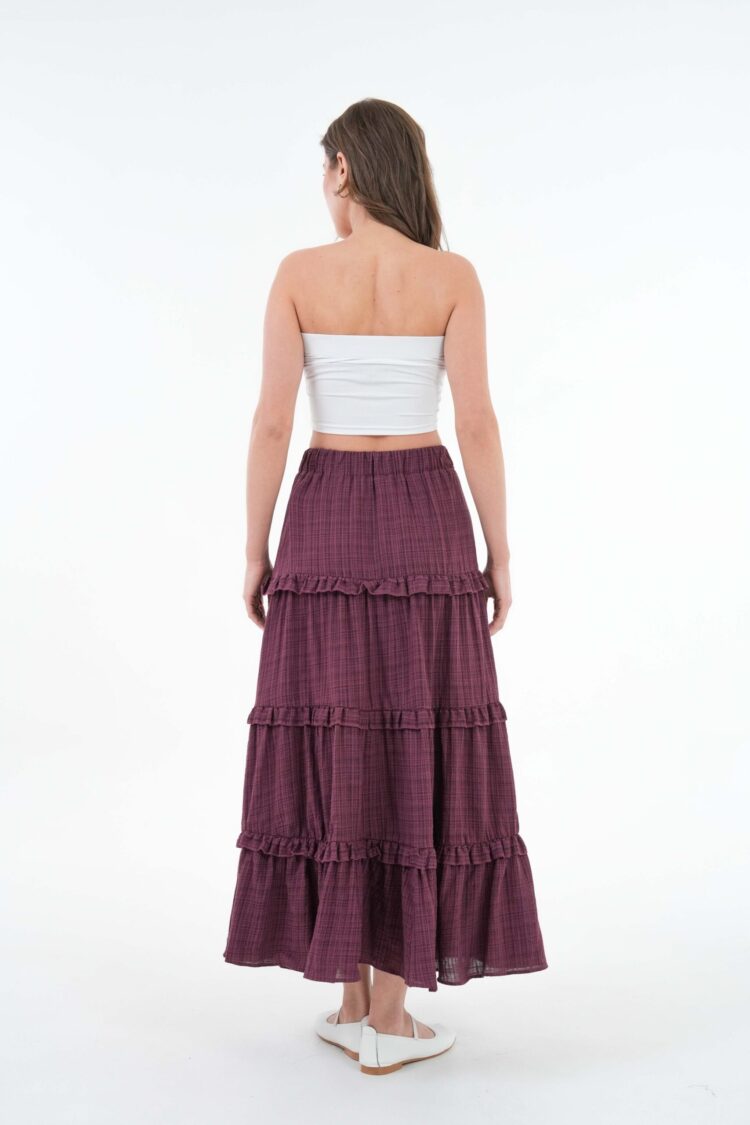 Burgundy 100% Cotton Self Patterned Sequin Long Skirt 29091