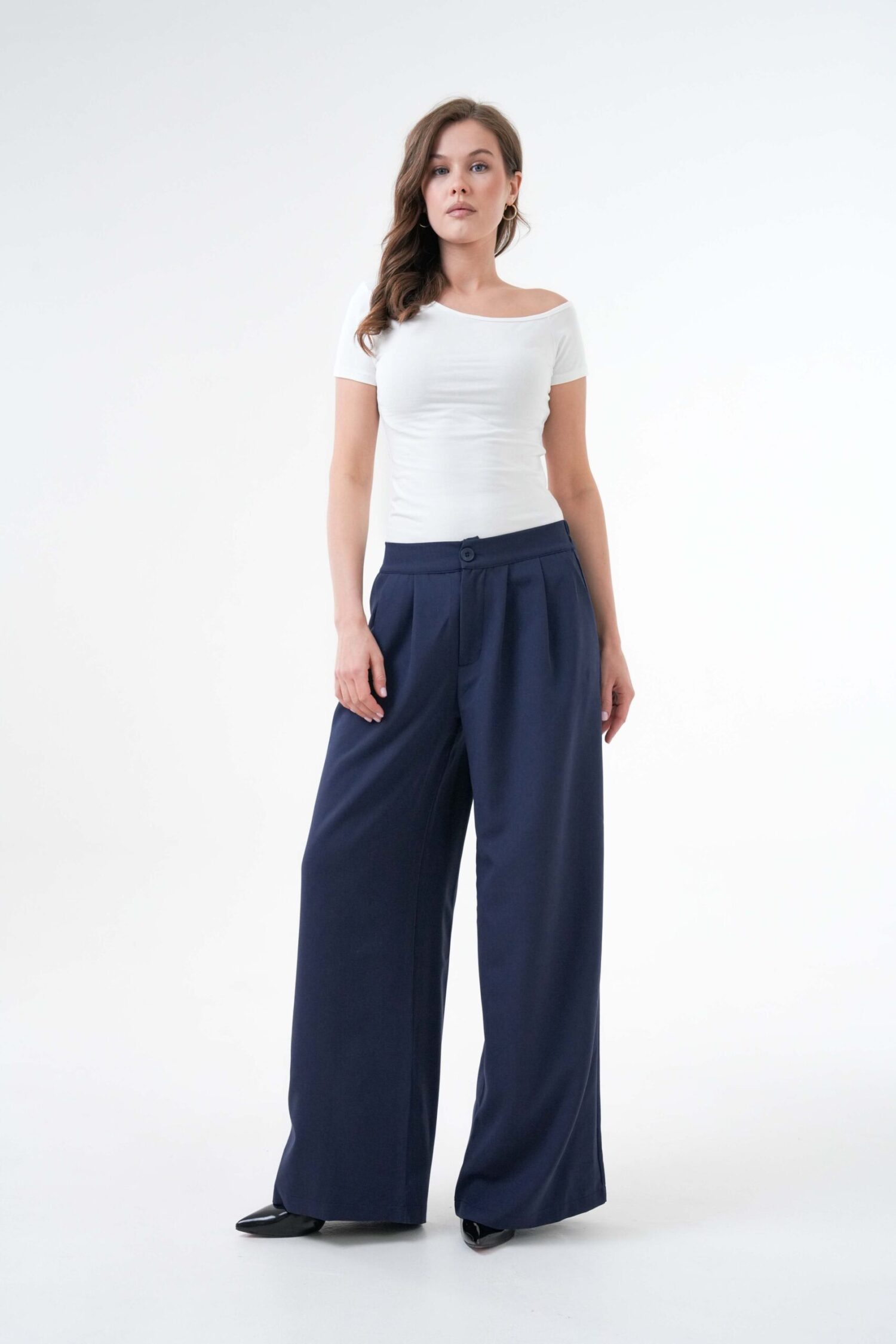 Elastic Back Wide Fit Palazzo Pants 29102 - First Angels - Globality Store - Women Clothes Wholesale Turkey