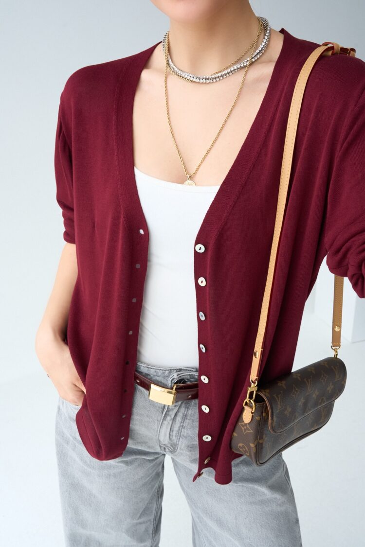 9 Button Cardigan - Burgundy