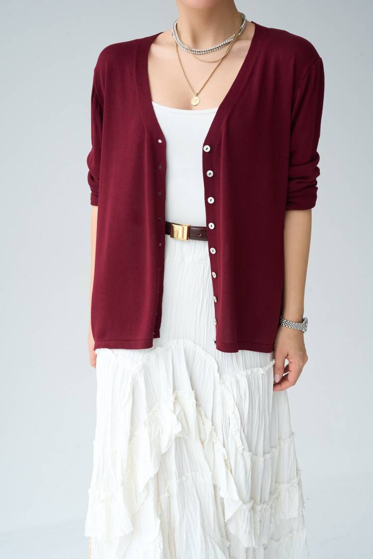 9 Button Cardigan - Burgundy