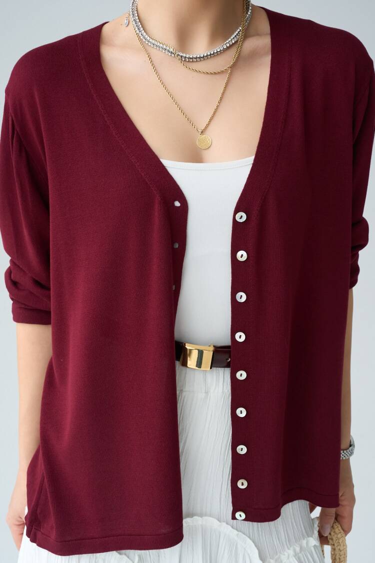 9 Button Cardigan - Burgundy