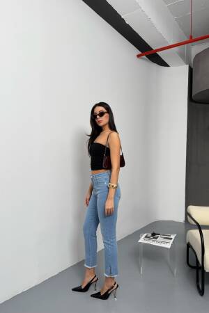 High Waist Leg Cut Out Tassel Detailed LightJeans Pants - LACARINO - Globality Store - Women Clothes Wholesale Turkey