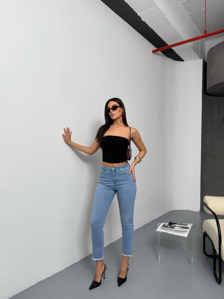 High Waist Leg Cut Out Tassel Detailed LightJeans Pants