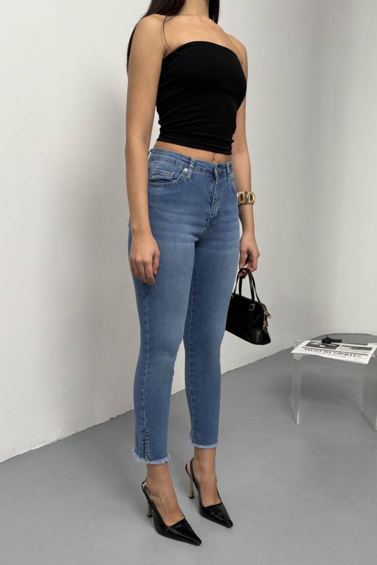 High Waist Leg Cut Out Tassel DetailedJeans