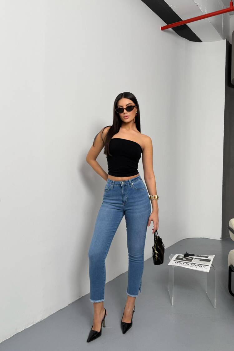 High Waist Leg Cut Out Tassel DetailedJeans