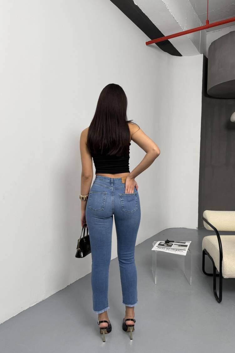 High Waist Leg Cut Out Tassel DetailedJeans