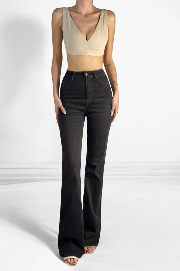High Waist Spanish Leg Dark Blue Jeans