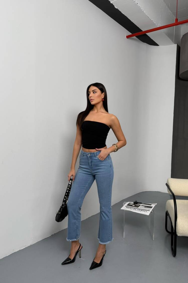 High Waist Leg Tassel Detailed LightJeans Pants