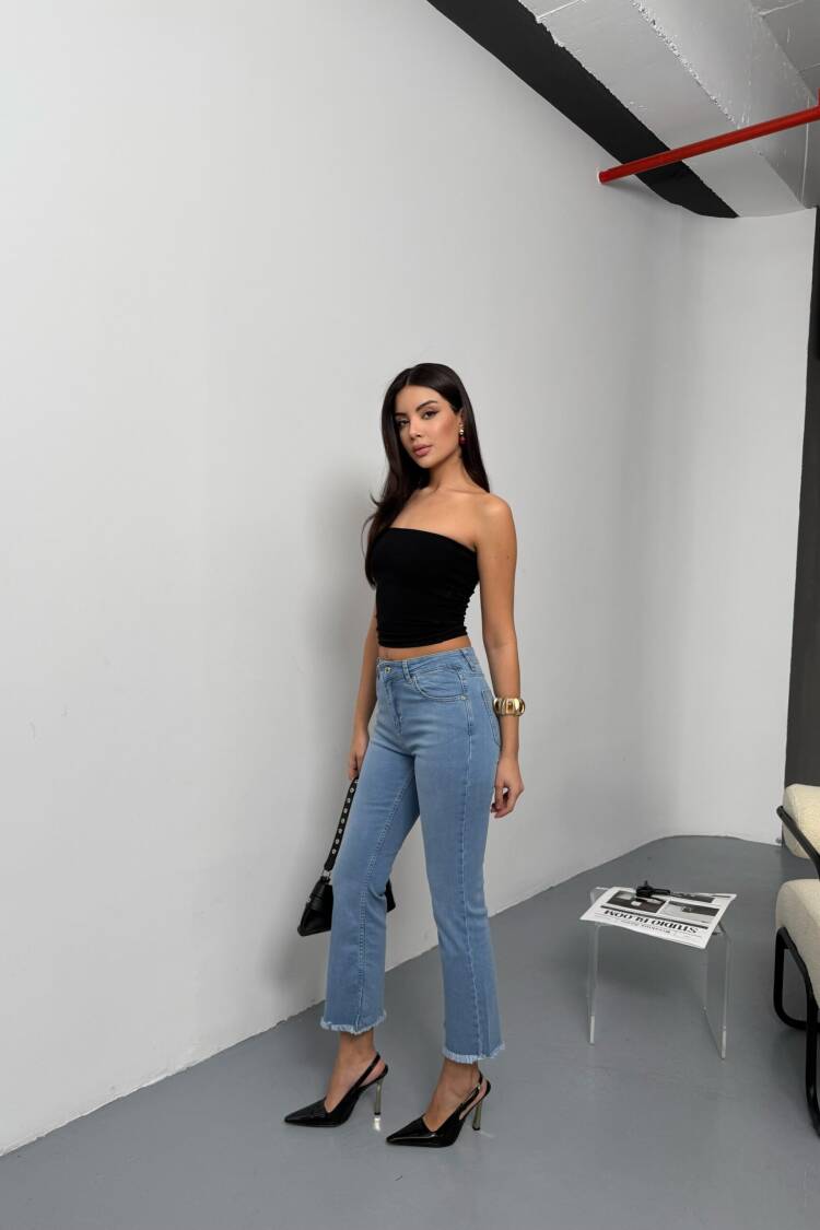High Waist Leg Tassel Detailed LightJeans Pants