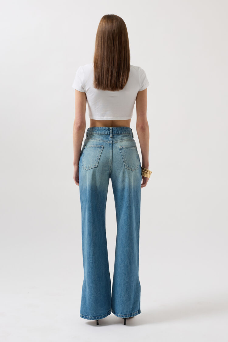 Leg Slit High Waist Jean - Blue