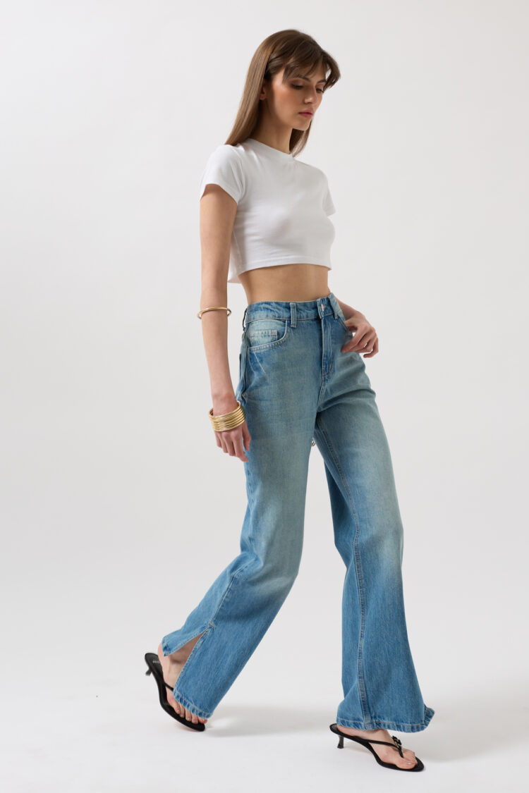 Leg Slit High Waist Jean - Blue - Black Fashion - Globality Store - Women Clothes Wholesale Turkey