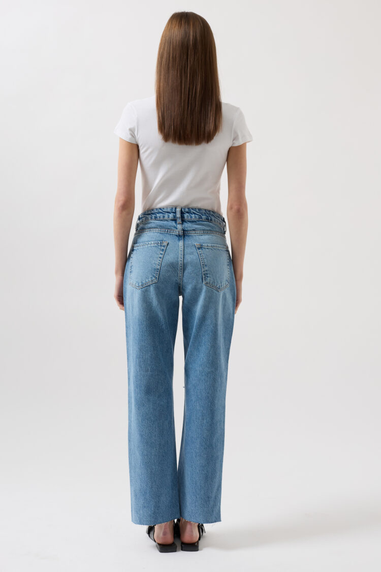 Laser Cut High Waist Jean - Blue