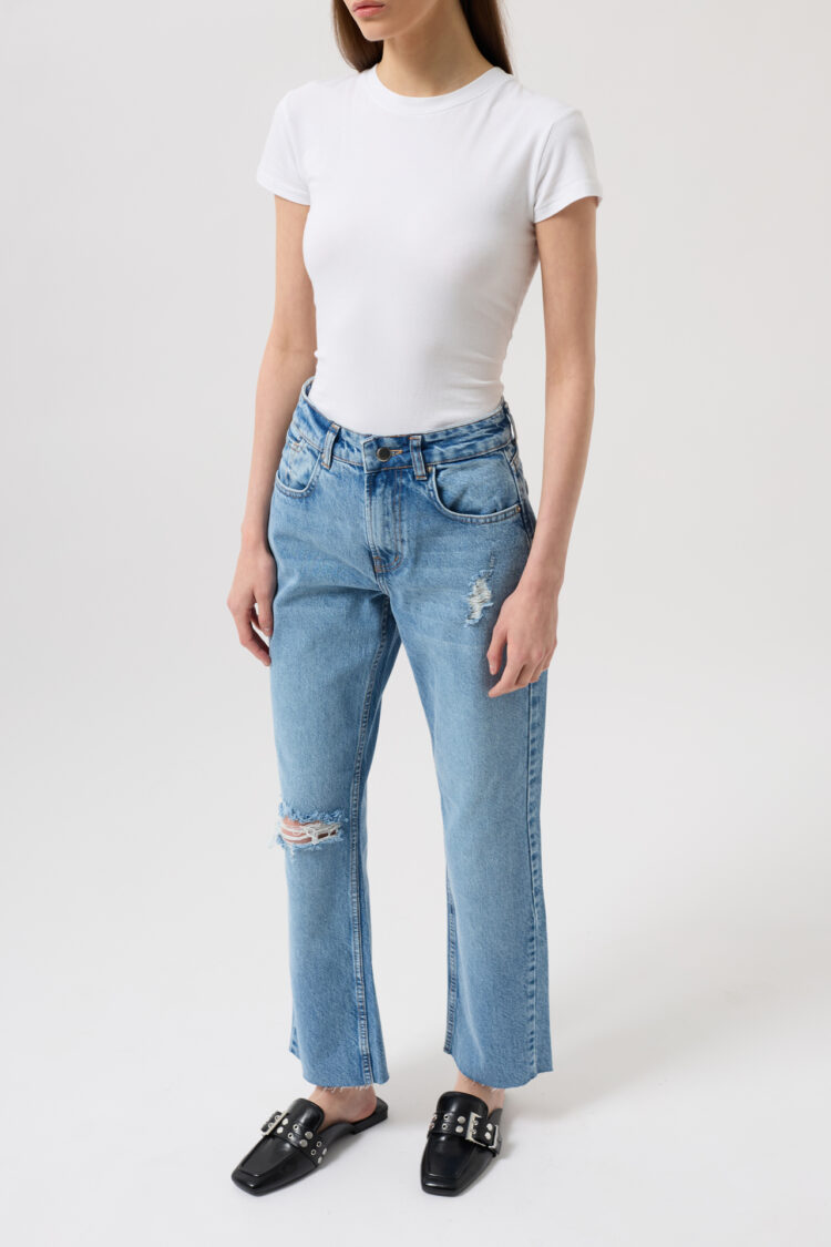 Laser Cut High Waist Jean - Blue