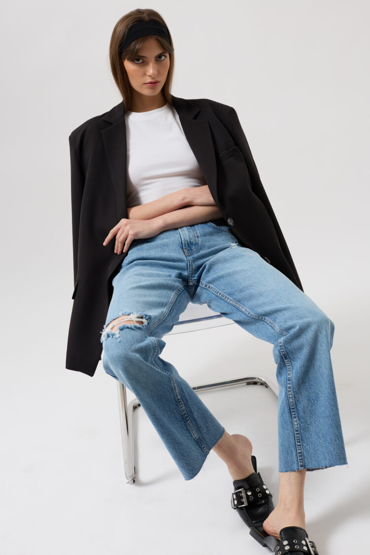 Laser Cut High Waist Jean - Blue - Black Fashion - Globality Store - Women Clothes Wholesale Turkey