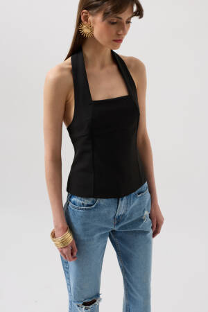 Crop Blouse With Thick Strap - Black Fashion - Globality Store - Women Clothes Wholesale Turkey