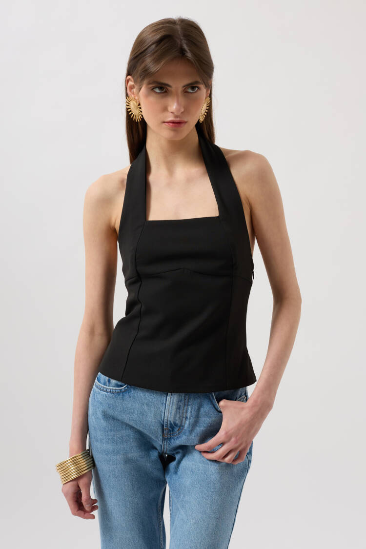 Crop Blouse With Thick Strap - Black Fashion - Globality Store - Women Clothes Wholesale Turkey